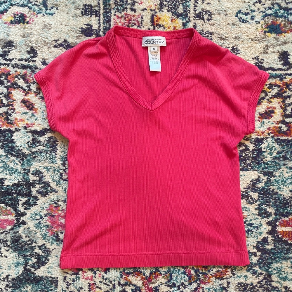 Vintage Jones New York pink babydoll vneck top. Size S.